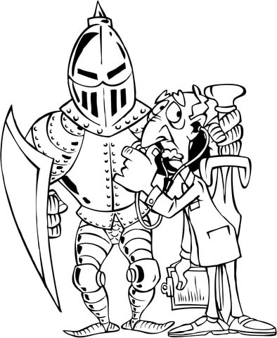 A Doctor Examines A Knight In Armor  Coloring Page